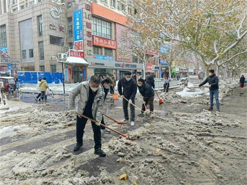 咨询团支部应对低温雨雪冰冻灾害到属地社区召开“双报到”志愿除雪行动